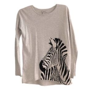 Bass Co ZEBRA knit sweater graphic animal print gray casual 100% cotton